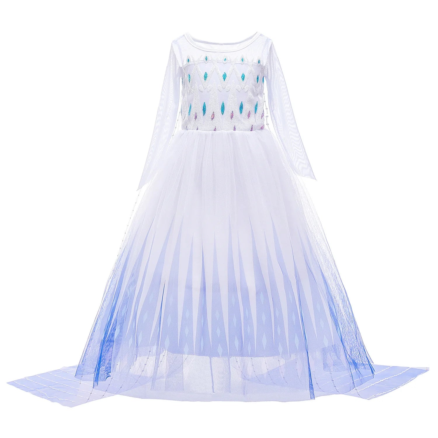 Elegant and Luxurious Frozen Elsa Princess Dresses White With Blue