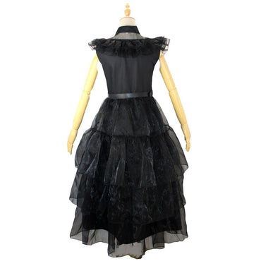 Embroidered Lace Wednesday Addams Luxury Black Piano Dancing Halloween Cosplay Dresses