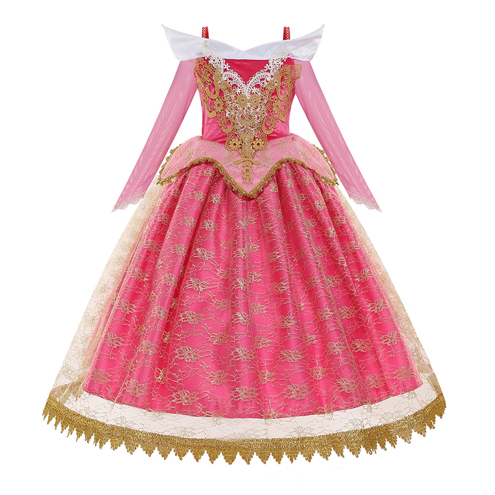 Embroidered Golden Lace Luxury Rose Red Costume Piano Dancing Sleeping Beauty Princess Dresses