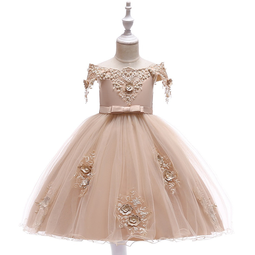 Embroidered Lace Luxury Champagne Piano Dancing Princess Dresses