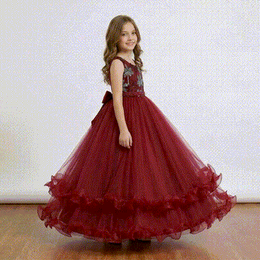 Embroidered Lace Luxury Claret Piano Dancing Princess Dresses