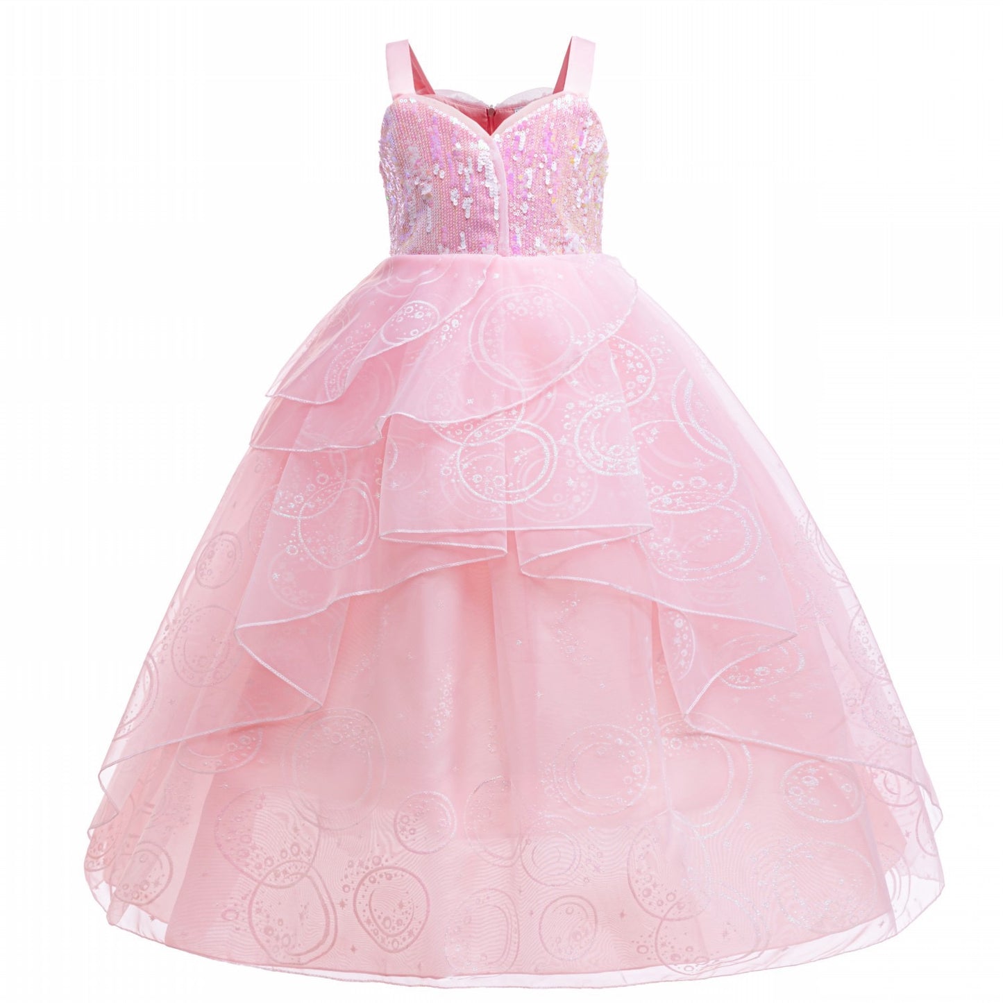 Pink Witch Glinda Princess Costume with Shiny Fluffy Bubble Tulle Dress