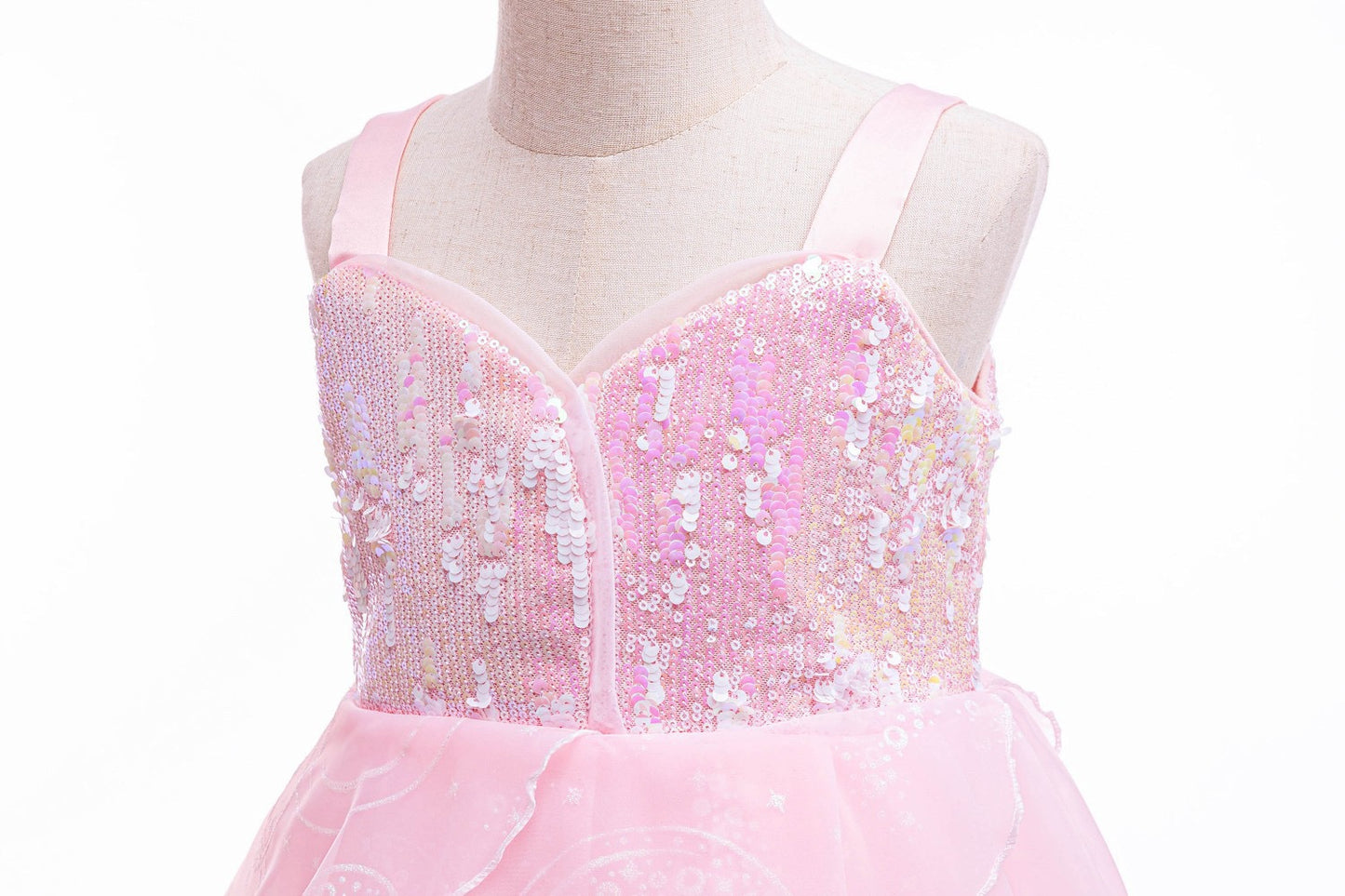 Pink Witch Glinda Princess Costume with Shiny Fluffy Bubble Tulle Dress
