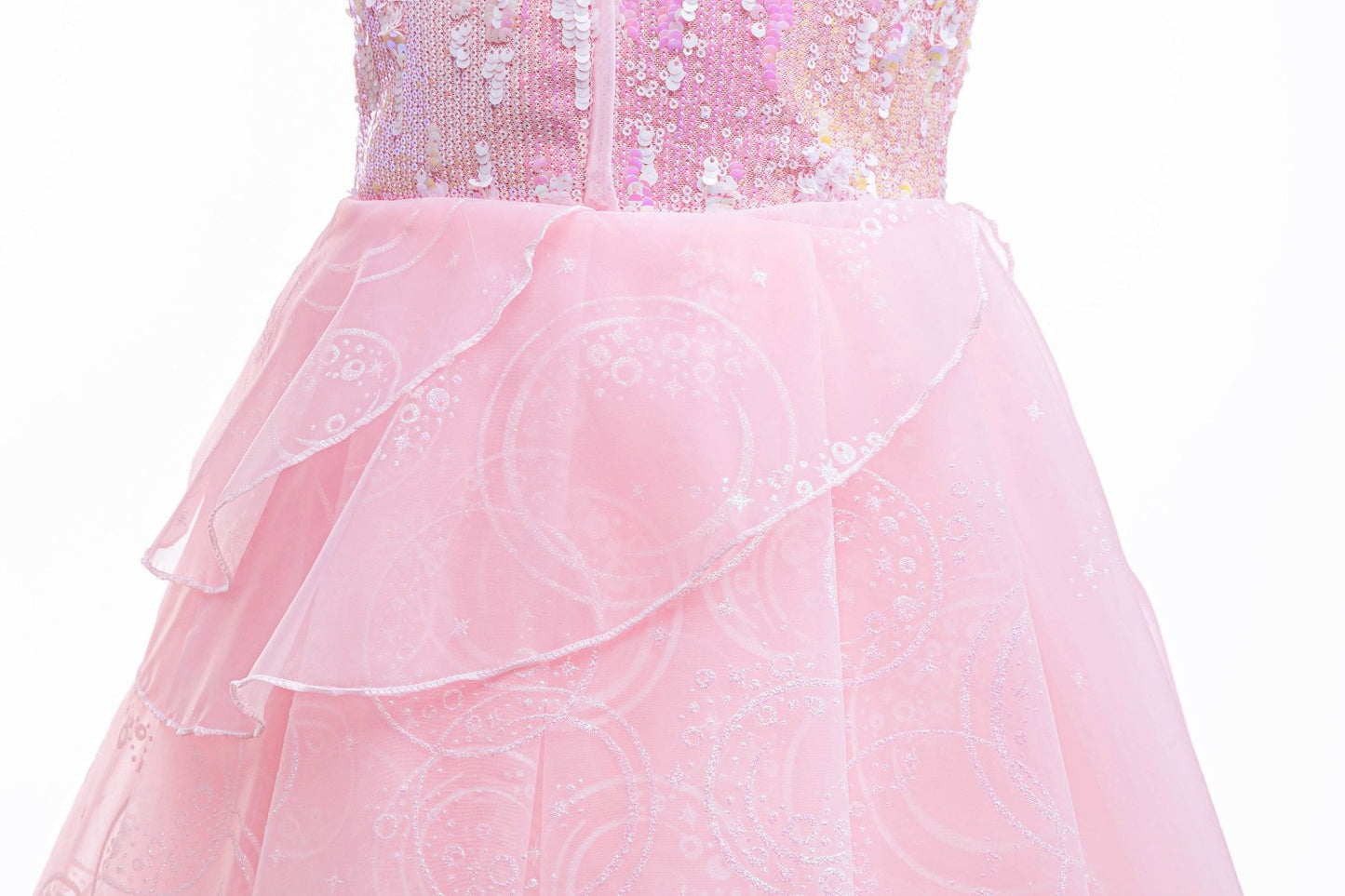 Pink Witch Glinda Princess Costume with Shiny Fluffy Bubble Tulle Dress