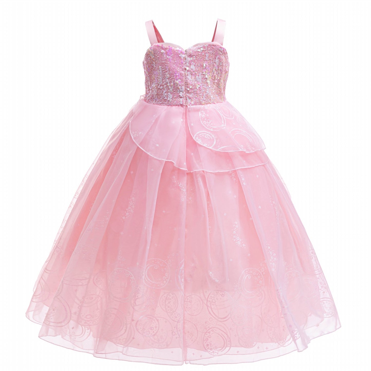 Pink Witch Glinda Princess Costume with Shiny Fluffy Bubble Tulle Dress