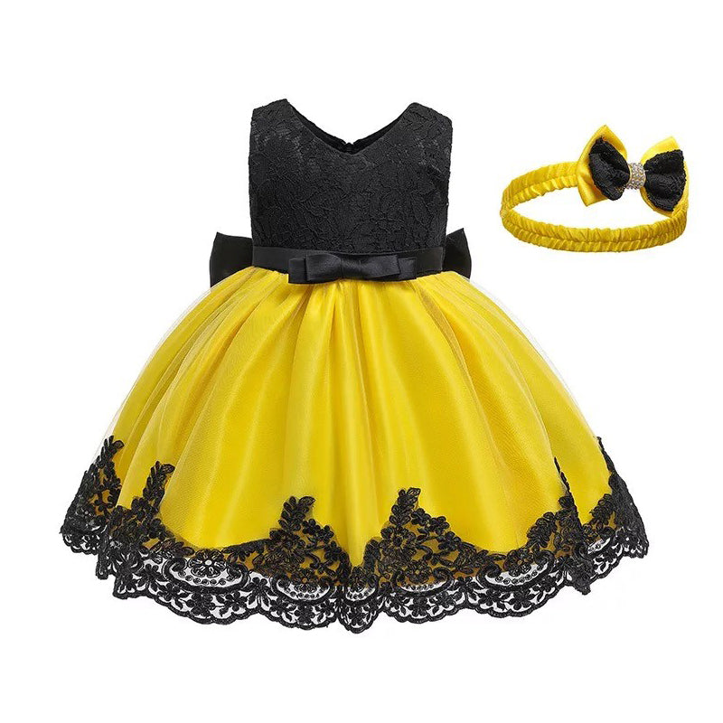 Embroidered Lace Wiggle Emma Princess Black With Yellow Dresses