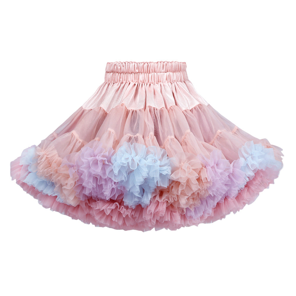 Girls Tutu Skirt Two Sides Double Fluffy Rainbow Pink