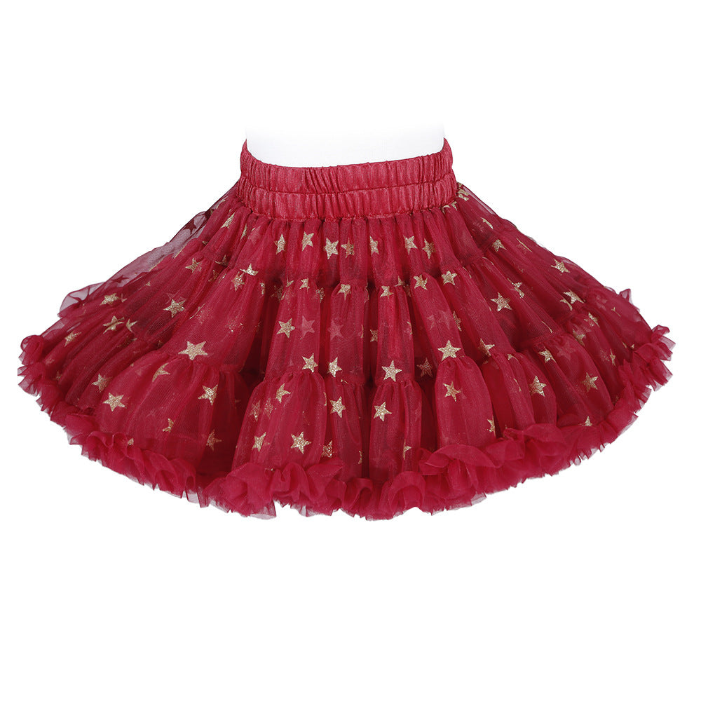 Girls Tutu Skirt Two Sides Double Fluffy Star Red