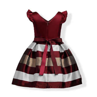 Embroidered Lace Dark Red Stripes Princess Dresses