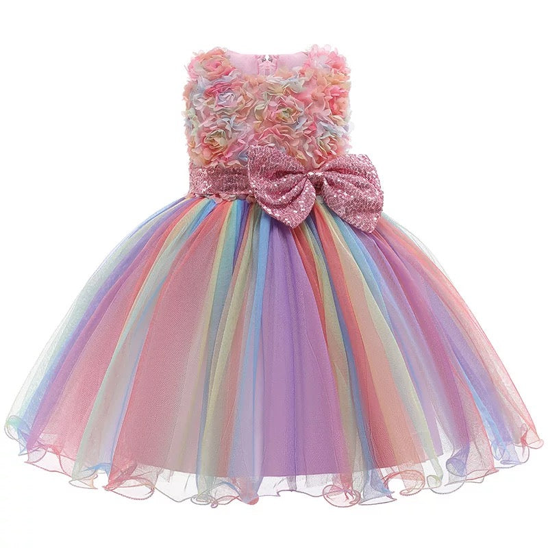 Rainbow Pink Flower Princess Dresses