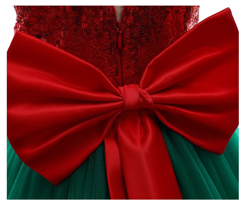 Embroidered Lace Christmas Princess Dresses Red With Green