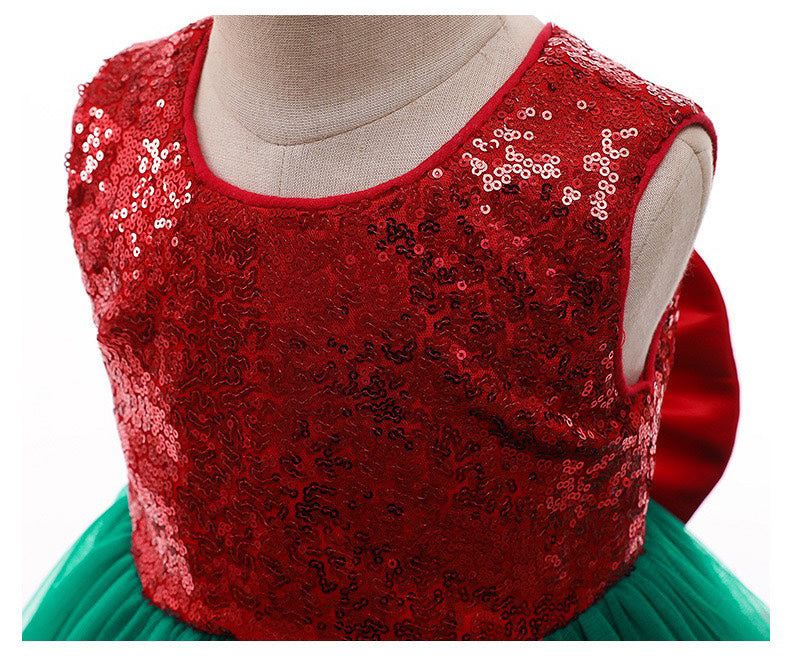 Embroidered Lace Christmas Princess Dresses Red With Green