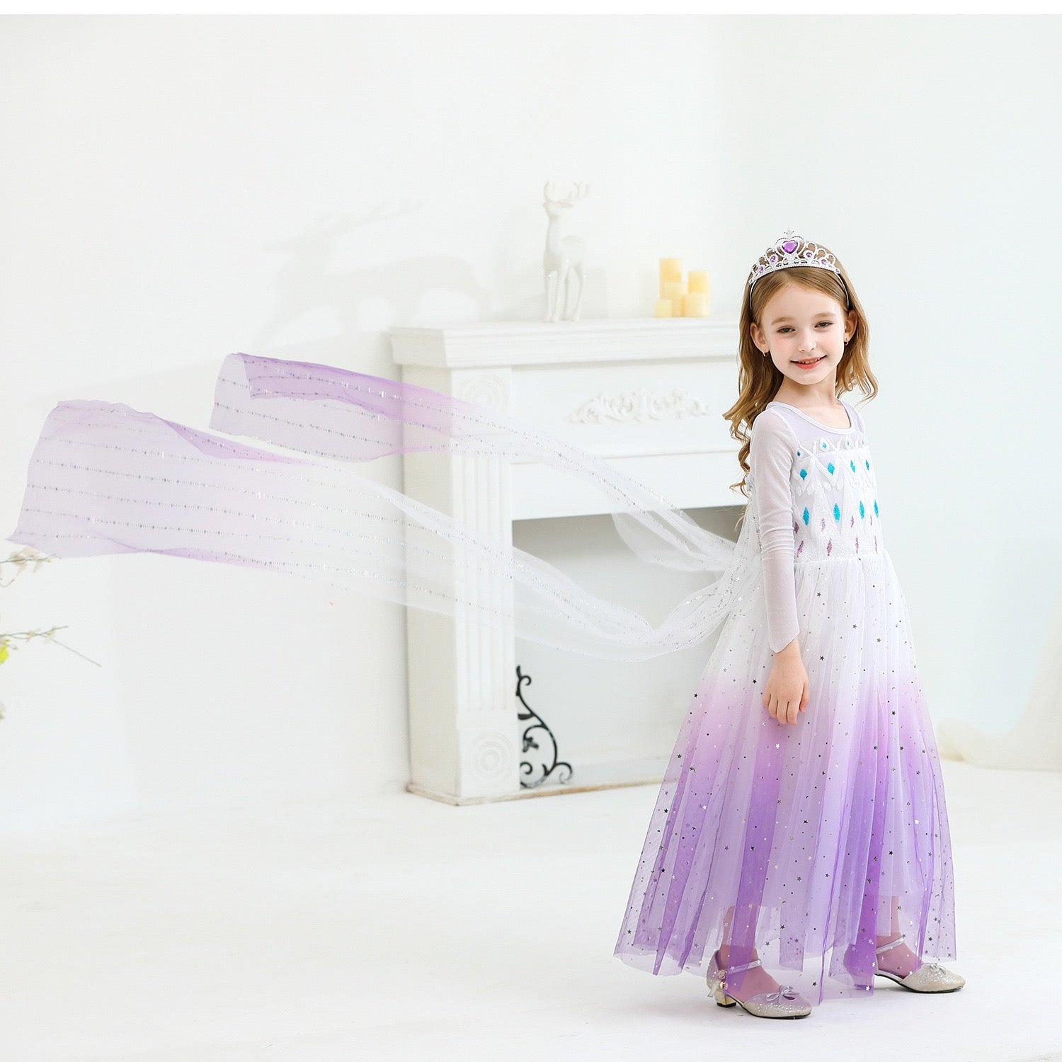 Elegant and Luxurious Frozen Elsa Princess Dresses White With Purple Style2