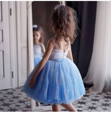 Embroidered Lace Star White with Star Blue Princess Dresses