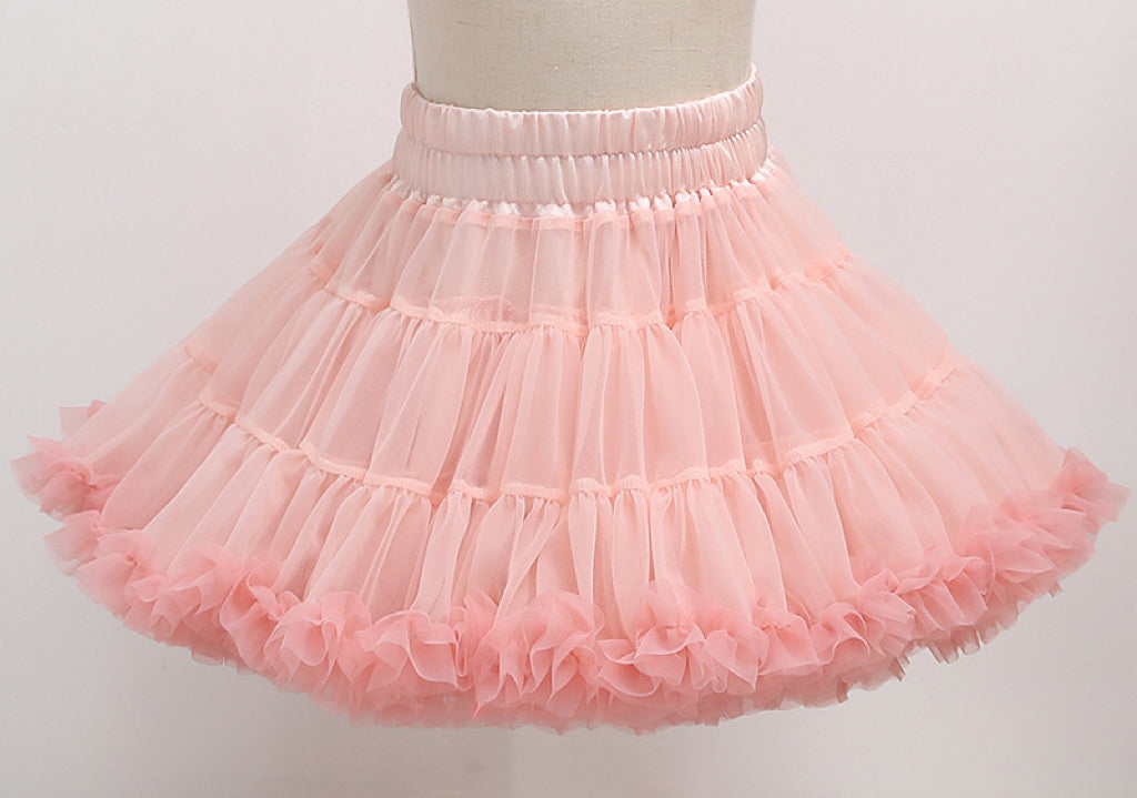 Girls Tutu Skirt Two Sides Double Fluffy Peach With Pink Edge