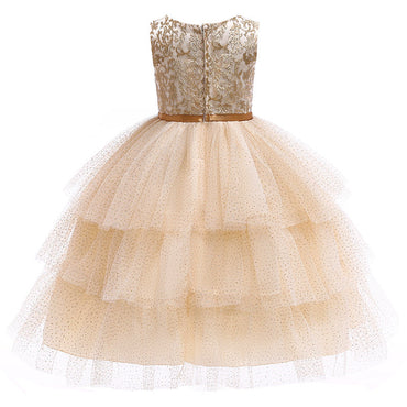Embroidered Lace Christmas Golden Princess Dresses