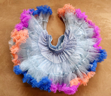 Girls Tutu Skirt Two Sides Double Fluffy Rainbow Blue