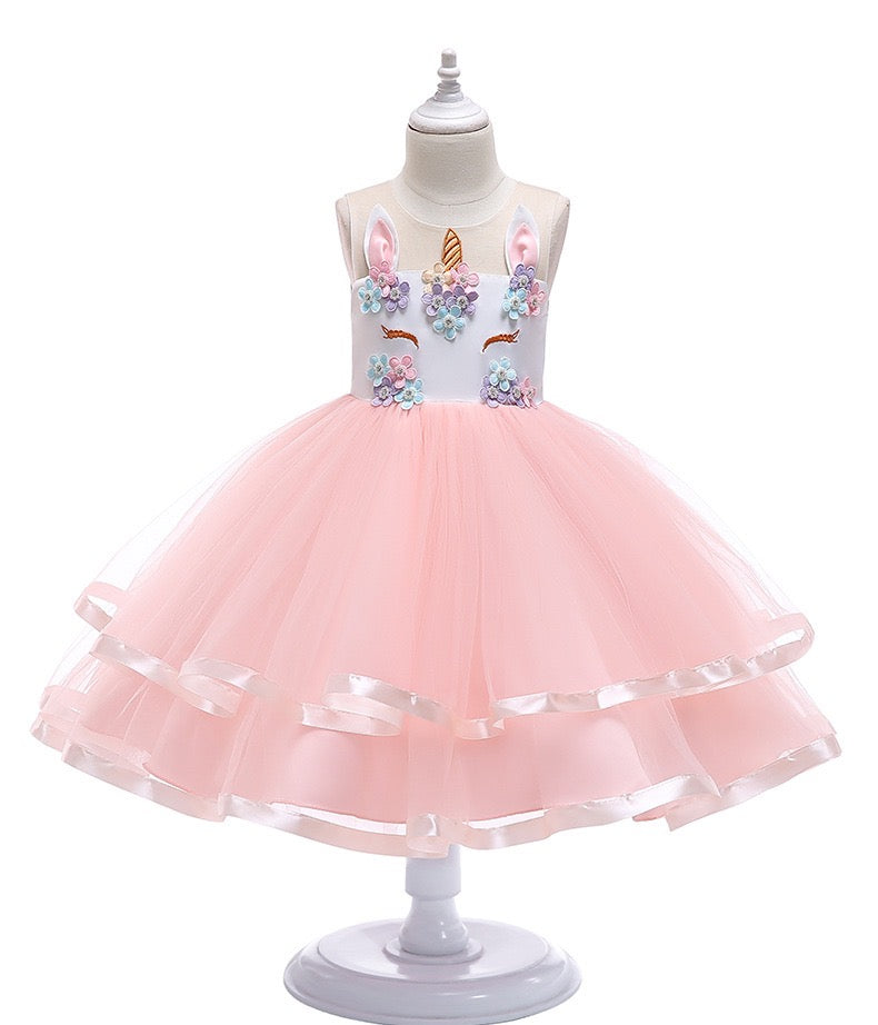 Unicorn Lace Princess Dresses Easter Girls White With Light Pink Dresses