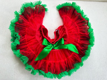 Girls Tutu Skirt Christmas Red With Green Edge