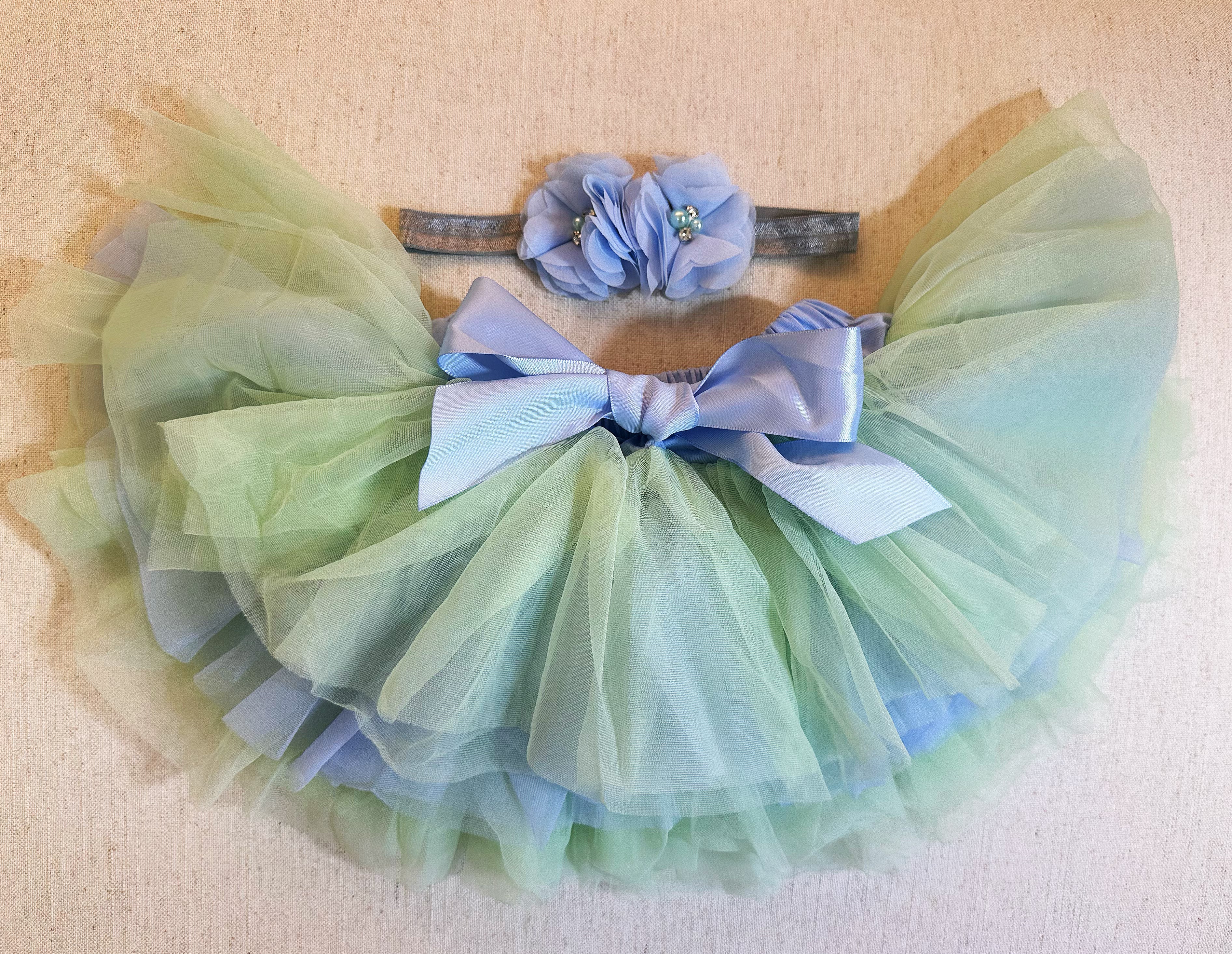 Tutu Skirt For Baby Fruit Green With Sky Blue