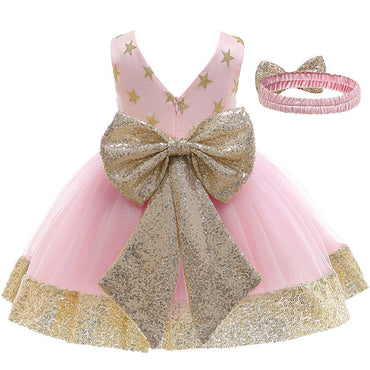 Embroidered Lace Princess Dresses Pink With Golden Star