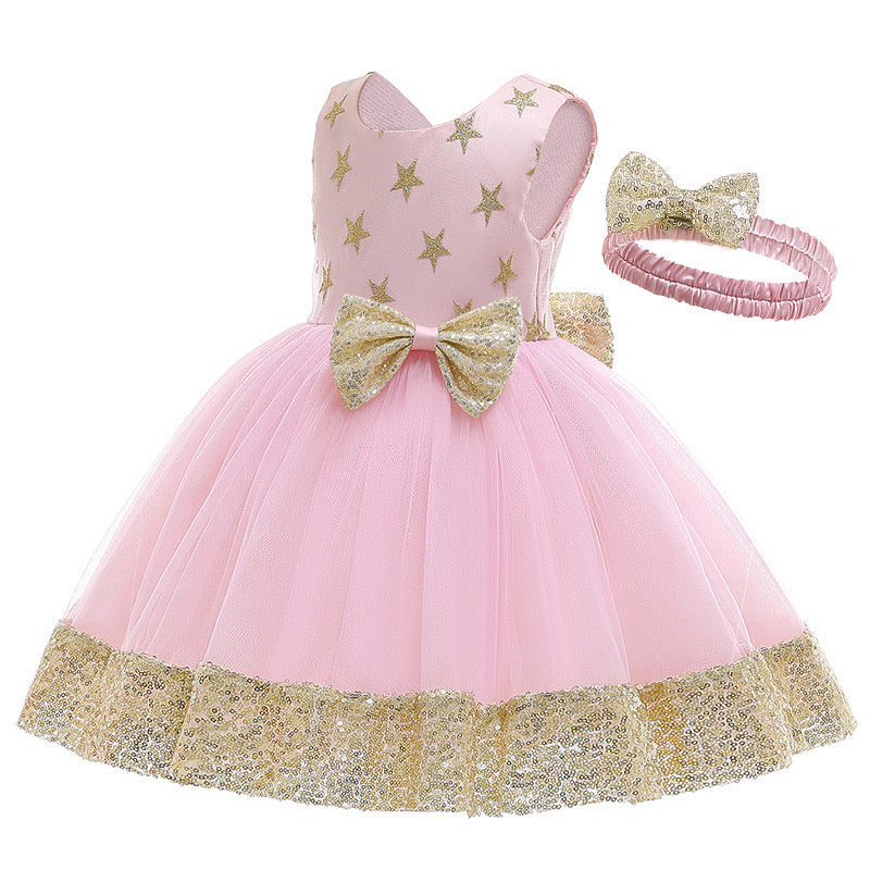 Embroidered Lace Princess Dresses Pink With Golden Star