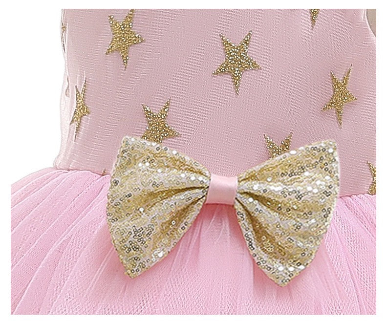 Embroidered Lace Princess Dresses Pink With Golden Star