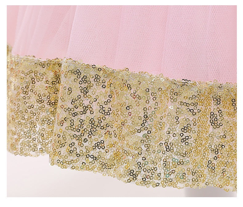 Embroidered Lace Princess Dresses Pink With Golden Star