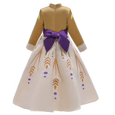 Elegant and Luxurious Frozen Anna Chestnut Colour Long Sleeve Princess Dresses