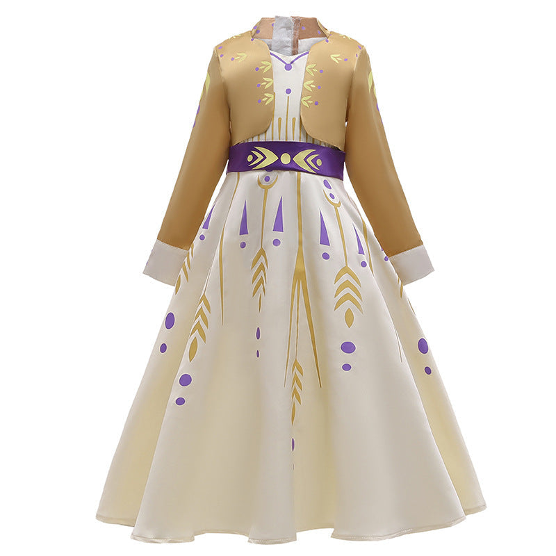Elegant and Luxurious Frozen Anna Chestnut Colour Long Sleeve Princess Dresses