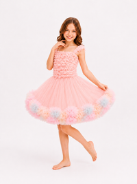 Siamese Tutu Dress Peach With Rainbow Edge