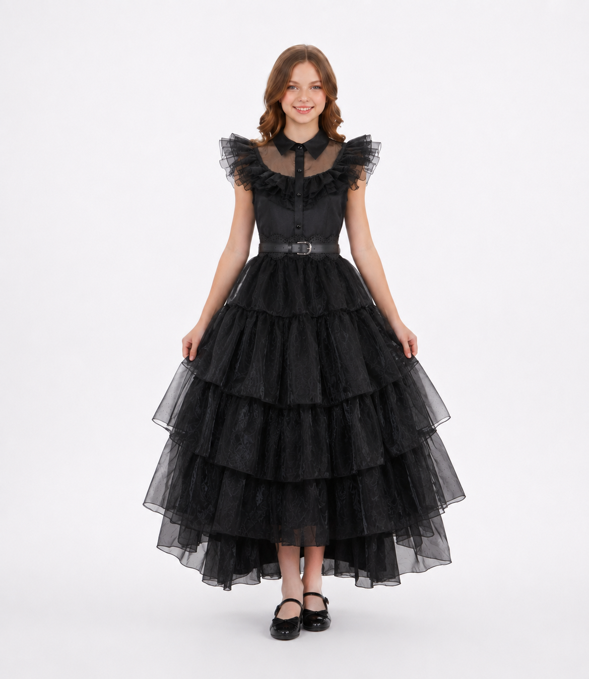 Embroidered Lace Wednesday Addams Luxury Black Piano Dancing Halloween Cosplay Dresses