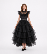 Embroidered Lace Wednesday Addams Luxury Black Piano Dancing Halloween Cosplay Dresses