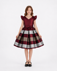 Embroidered Lace Dark Red Stripes Princess Dresses