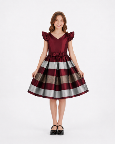 Embroidered Lace Dark Red Stripes Princess Dresses