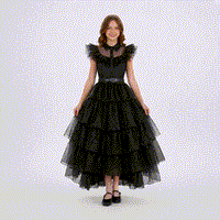 Embroidered Lace Wednesday Addams Luxury Black Piano Dancing Halloween Cosplay Dresses