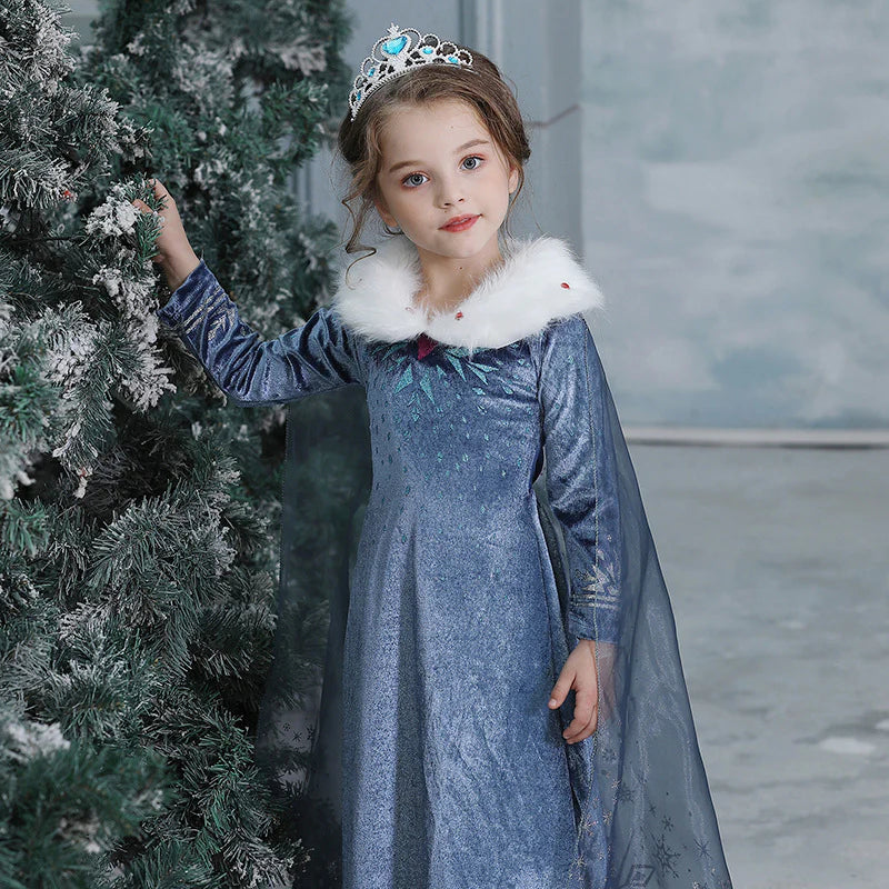 Winter Snow Diamond Blue Frozen Elsa Princess Dresses