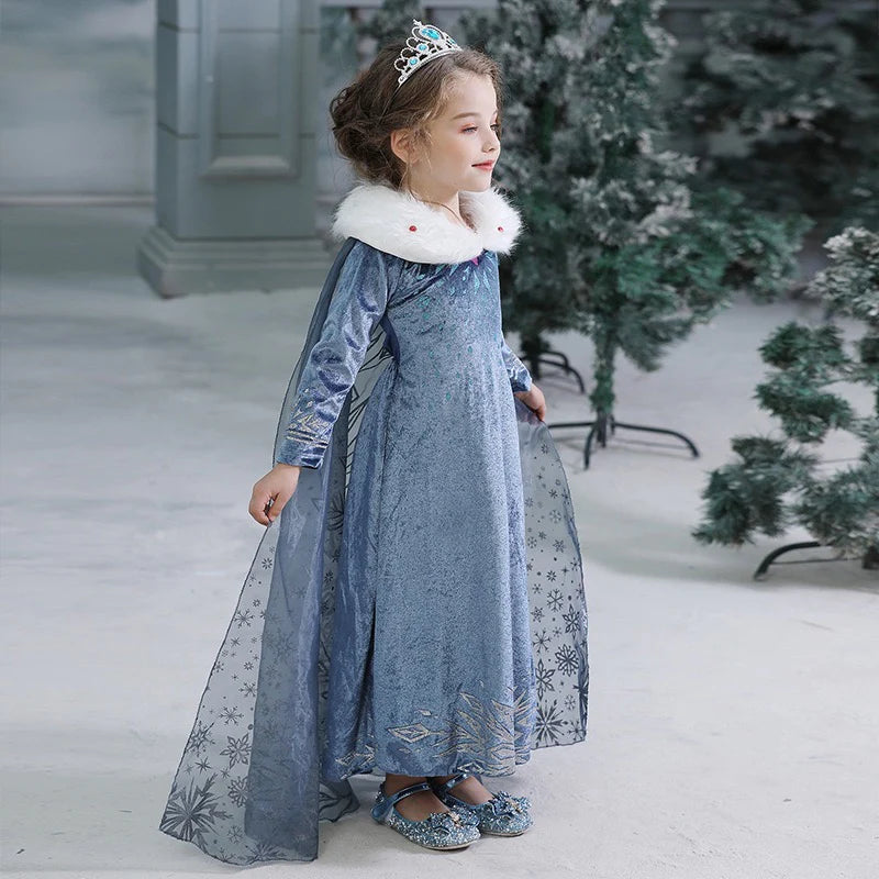 Winter Snow Diamond Blue Frozen Elsa Princess Dresses