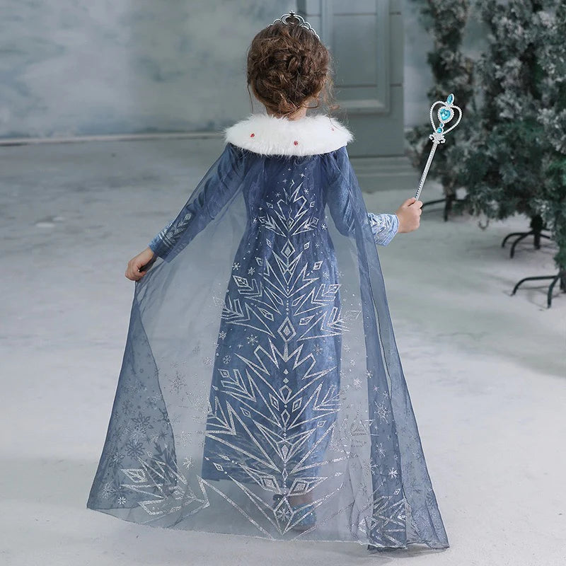 Winter Snow Diamond Blue Frozen Elsa Princess Dresses