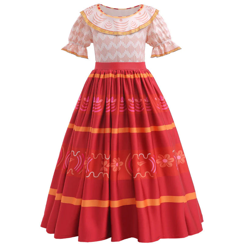 Girls Cartoon Rice White With Orange Encanto Dolores Costume Long Dresses