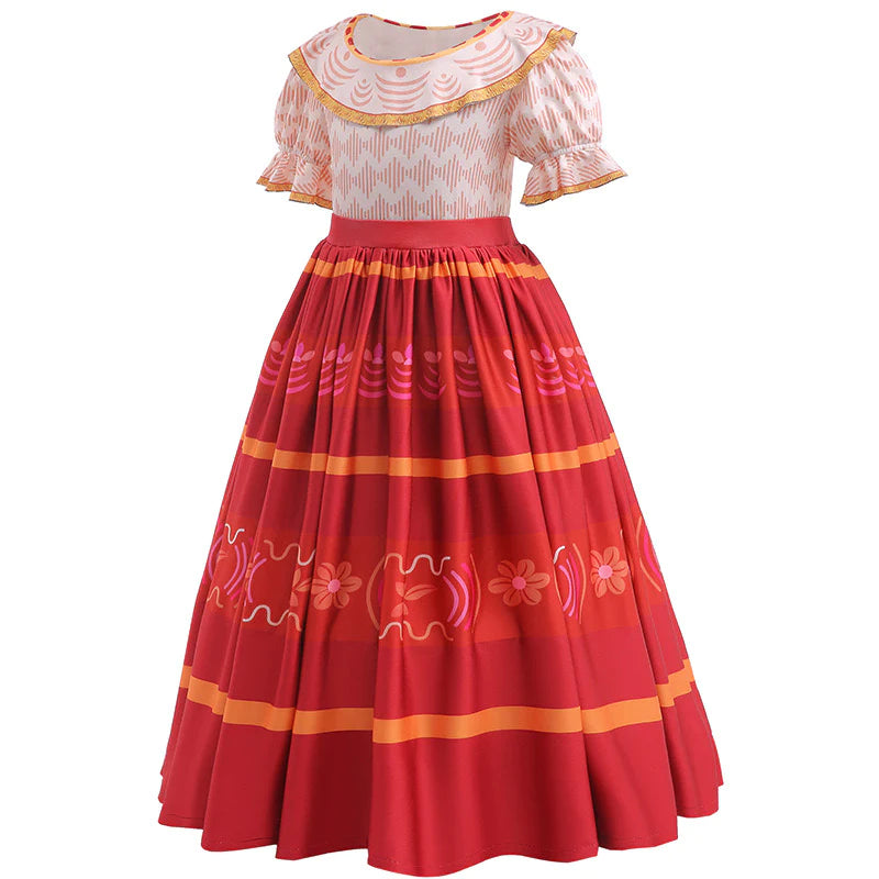 Girls Cartoon Rice White With Orange Encanto Dolores Costume Long Dresses