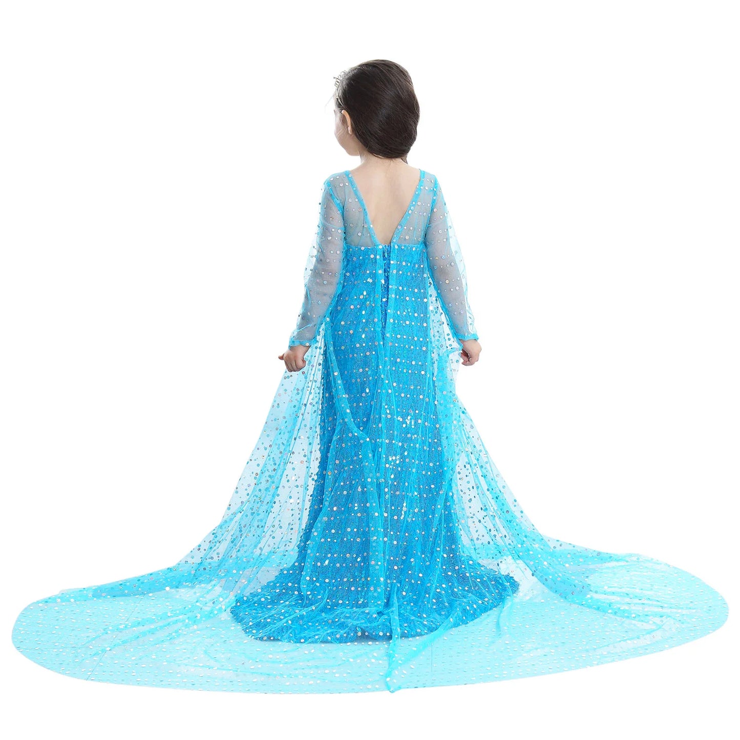 Elegant and Luxurious Frozen Elsa Princess Dresses Long Shinny Blue