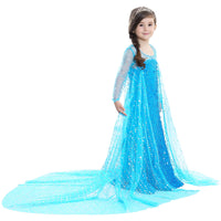 Elegant and Luxurious Frozen Elsa Princess Dresses Long Shinny Blue