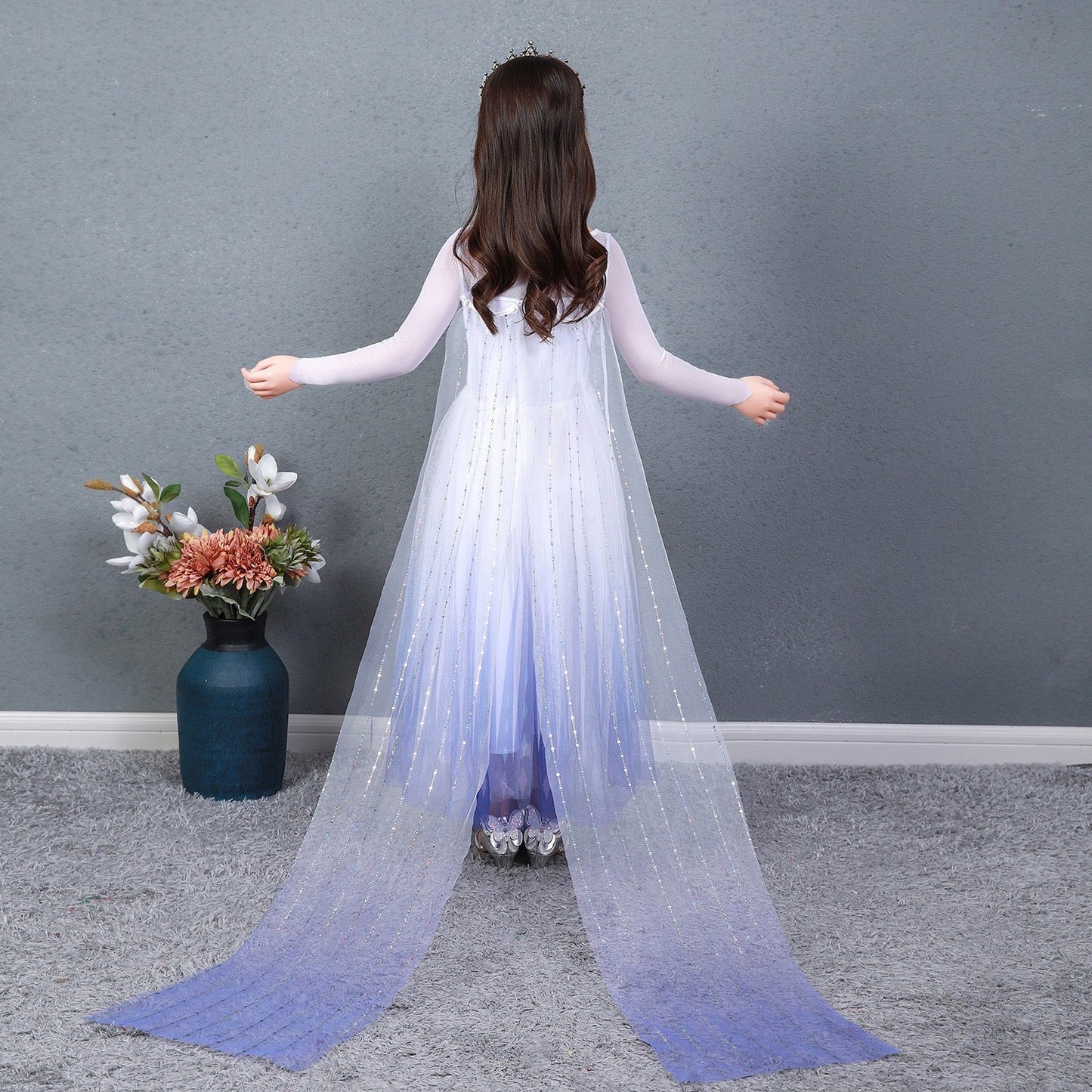 Elegant and Luxurious Frozen Elsa Princess Dresses White With Blue