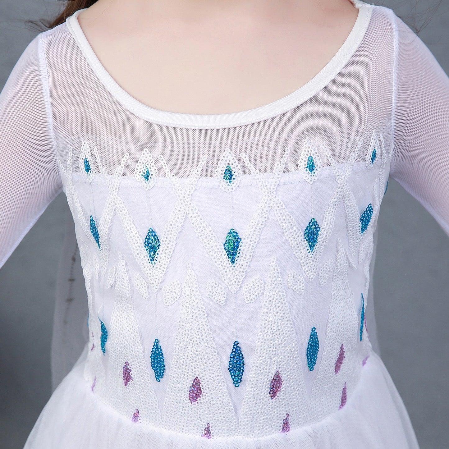 Elegant and Luxurious Frozen Elsa Princess Dresses White With Blue