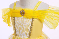 Embroidered Art Flower Lace Beauty Beast Belle Princess Dancing Party Yellow Dresses