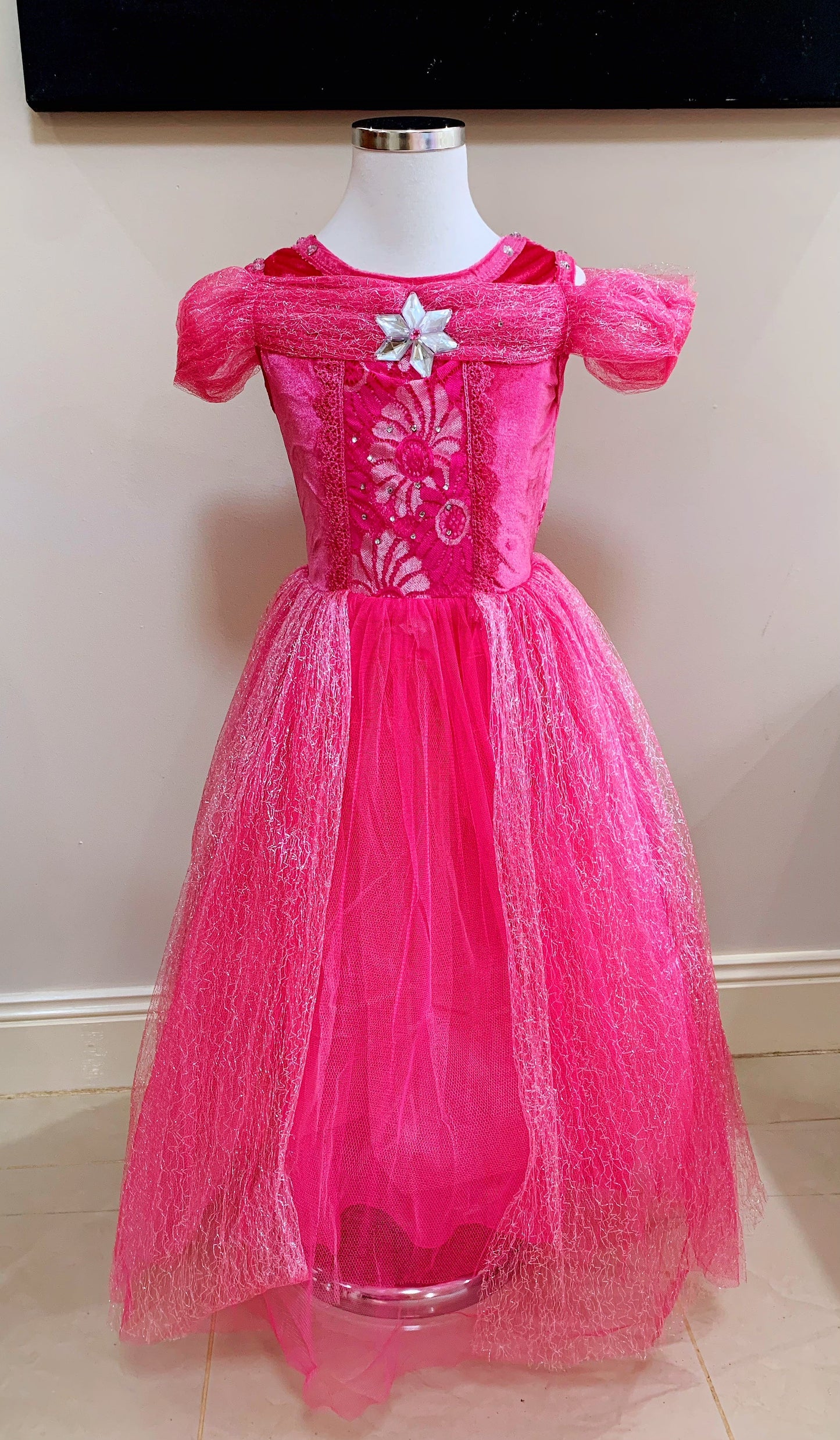 Embroidered Lace Rose Red With Butterflies Cinderella Princess Dresses