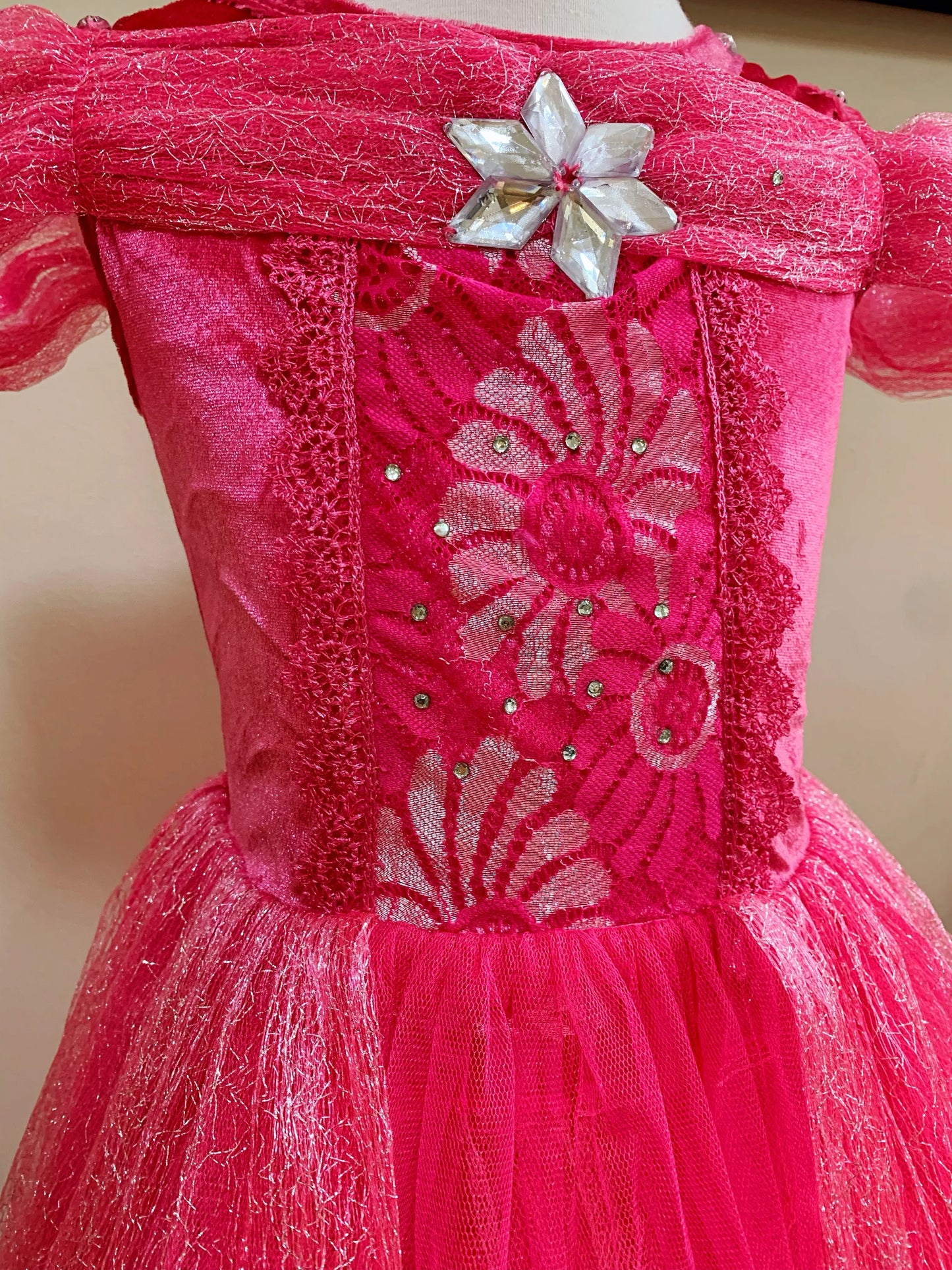 Embroidered Lace Rose Red With Butterflies Cinderella Princess Dresses