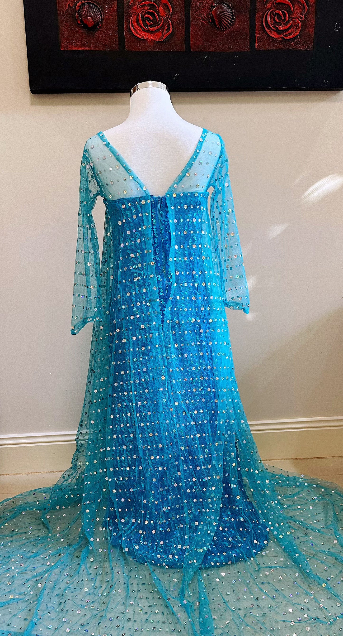 Elegant and Luxurious Frozen Elsa Princess Dresses Long Shinny Blue