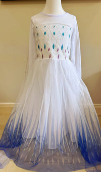 Elegant and Luxurious Frozen Elsa Princess Dresses White With Blue